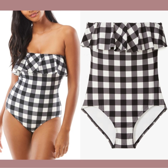 NWT $165 Kate Spade NY‎ [ Small ] Shoreside Plaid Ruffle One Piece Swimsuit - Picture 2 of 11